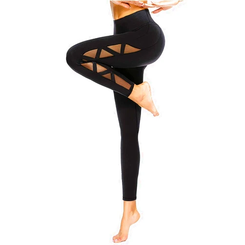 romansong Women's Mesh Leggings Yoga Pants with Pocket, Non See-Through Capri High Waisted Tummy Control 4 Way Stretch