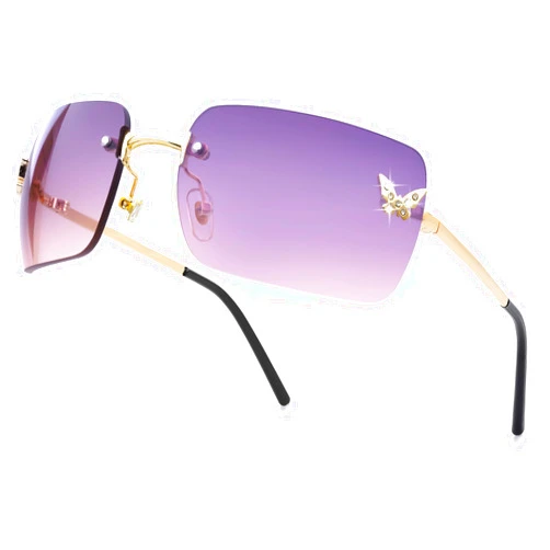 knliwkm Rimless Rectangle Y2k Sunglasses for Women Men Cute Small Clear Frameless Tinted Lens 2000S Fashion Shades Butterfly