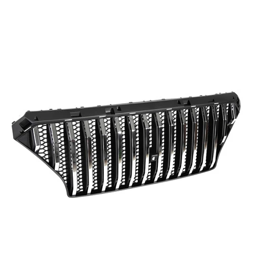 YILINGYI Gloss Black Chrome ABS Bumper Grille Compatible With Hyundai Santa Fe 2018 2019 2020(Black with silver stripes)