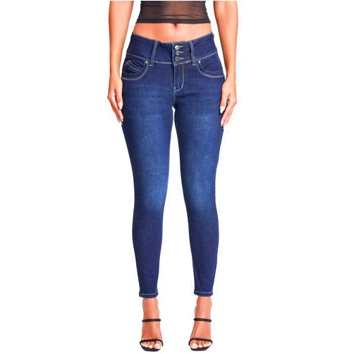 YMI Womens Wannabettabutt 3 Button Mid-Rise Skinny Jean Made with Recycled Fibers