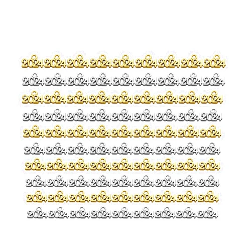 WiYould 2024 Charms Jewelry Making Kit Mini Alloy 2024 Letter Beads for New Years Eve Gift Jewelry Making Graduation Tassel DIY, 100pcs (Silver and Gold)