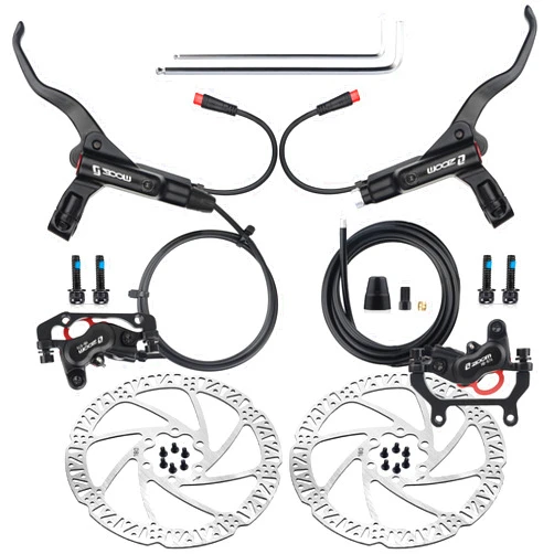 Hycline 4-Pistons Ebike Hydraulic Brake Set: Zoom H876E 2-PIN Power-Off Electric Bike Disc Brake Kit Included 160mm/180mm Rotors and Mounting Adapter