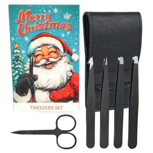 YIMICOO 5-Pack Stainless Steel Tweezers Set for Women with Curved Scissors, Great Precision for Facial Hair Removal and Splinter Removal, Stocking Stuffer for Women