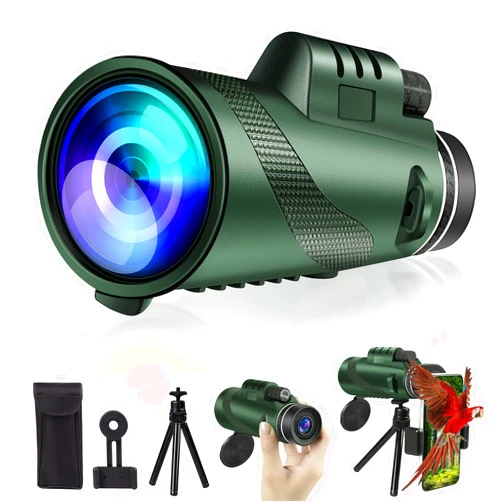 DIKENLAND 80x100 HD Monocular Telescope for Adults with Smartphone Adapter, High Power Monocular with BAK-4 Prism and FMC Lens for Super Bowl, Bird Watching, Hunting, Camping, Hiking