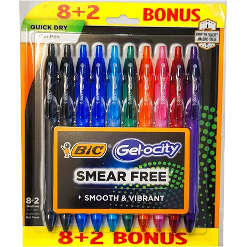 BIC Gel-ocity Quick Dry Fashion Retractable Gel Pens, Medium Point (0.7mm), 10-Count Gel Pen Set, Colored Gel Pens With Full-Length Grip, Colors May Vary, (RGCAP8B)