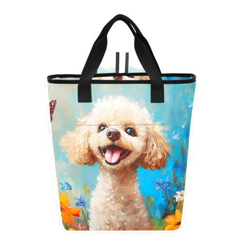 PDZRMY Cute Dog Wildflowers Cooler Backpack, Keep 36 Cans Cold for Up to 24 Hours, Insulated Waterproof Backpack Coolers, Funny Cute Cooler Bookbag for Women Travel Camping Beach