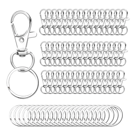 AUGSUN 100PCS Swivel Snap Hooks with Key Rings, 50Pcs Key Chain Clip Hooks and 50Pcs Key Rings, Lanyard Lobster Claw Clasps for Keychains Jewelry Art Crafts