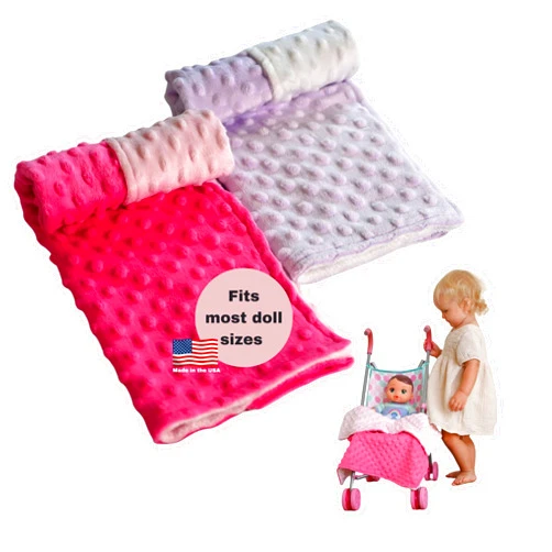 ABABY.COM Baby Doll Blanket Set for 18 Inch, 15 Inch, and 12 Inch Dolls. Includes 2 Miniature, Plush, and Reversible 17
