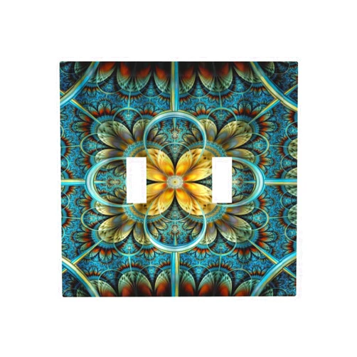 Spshian Light Switch Cover Boho Fractal Mandala 2 Gang Wall Plate Double Light Switch Plate Bohemia Toggle Decorative Outlet Covers Electrical Switchplate for Bathroom Bedroom Decor