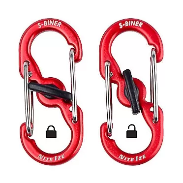 Nite Ize S-Biner MicroLock, Locking Key Holder, 2-Pack, Aluminum, Red