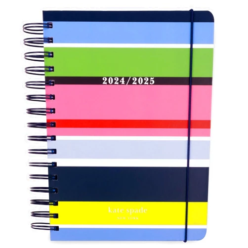 Kate Spade New York Daily Planner 2024-2025, Large August 2024 - December 2025, Hardcover Spiral Planner, Weekly with Monthly Calendar, Stickers, & Pockets, Sunny Day Stripe