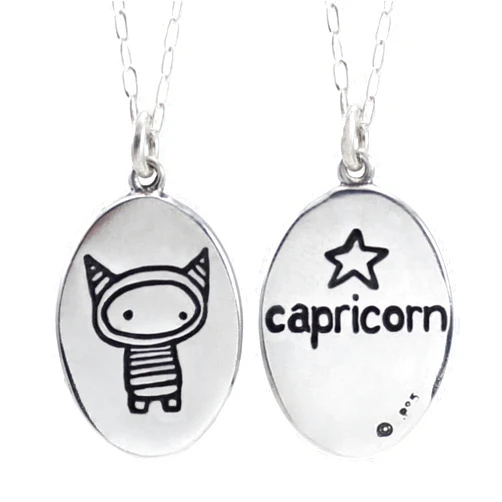 Mark Poulin Reversible Sterling Silver Oval Capricorn Necklace on 16