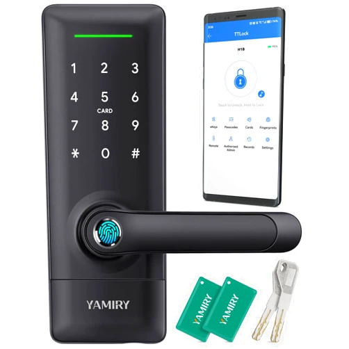 Yamiry Smart Door Lock, Biometric Fingerprint, Keyless Entry, App Control, 6 Ways to Unlock, DIY Installation, Black