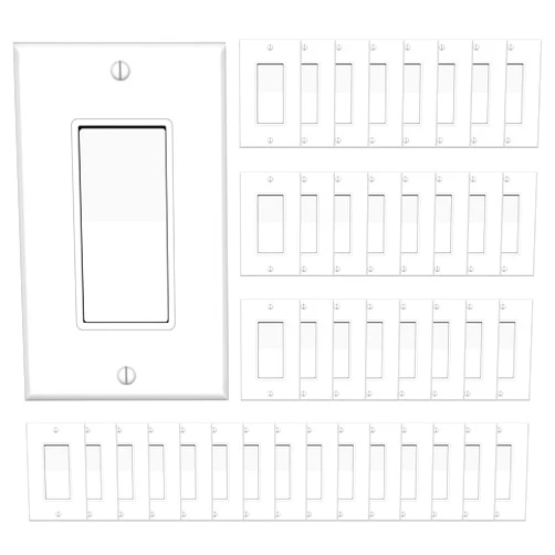 TAKETEK Decorator Switch with Wall Plate, Single Pole Rocker Light Switch, Grounding Screw, Residential Grade, 15A 120V/277V, UL Listed, YX-S001-10PACK, White (40 Pack)