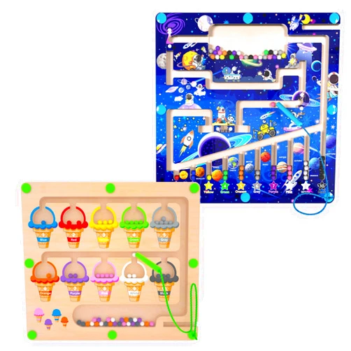MTYOKILN Magnetic Color & Number Maze - Montessori Wooden Color Matching Learning Counting Puzzle Board - Toddler Fine Motor Skills Toys for Boys Girls 3 4 5 Years Old