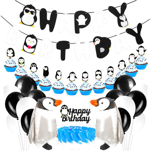 Gejoy 48 Pcs Penguin Birthday Party Decoration Includes Happy Birthday Penguin Banner Walking Penguin Balloons Penguin Cake Topper Latex Balloons Penguin Party Supplies for Winter Birthday Baby Shower