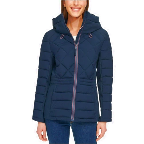 Tommy Hilfiger Women's Hooded Stretch Shell Quilted Jacket - Winter Coat for Women - Outwear with Pockets