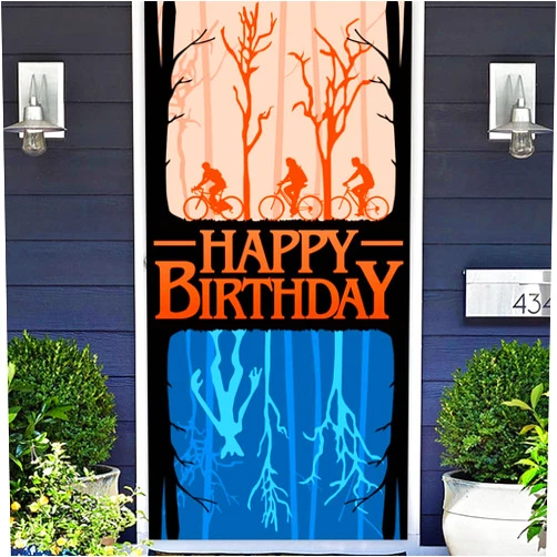 COOSOAR Weird Things Happy Birthday Banner Backdrop Photo Booth Props Flag Background Stranger Mysterious Eleven Things Theme Decor for Boy Movie Fans 1st Birthday Party Favors Supplies Decorations