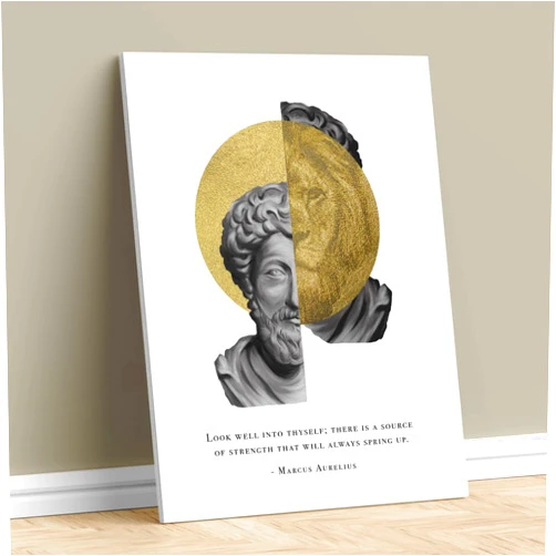 MAXFOUNDRY Marcus Aurelius Lion Head Wrapped Canvas, Gift for Stoics 16x20 in | 40x50 cm