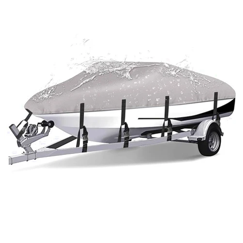 PLJSHAX Heavy Duty Speedboat Cover for Tracker Pro Guide V-175 SC 2010–2025, All-Weather Protection Trailerable Boat Cover, Tear Resistant Marine Boat Cover with Elastic Hem, B Gray