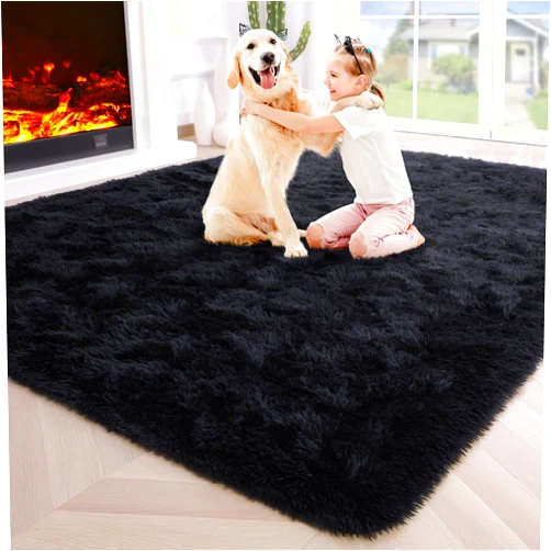Noahas Fluffy Black Rugs for Bedroom,4x6 Shaggy Fuzzy Bedroom Rug Carpet,Soft Rug for Kids Room,Thick Area Rugs for Living Room,Plush Nursery Rug for Baby,Cute Room Decor for Girls Boys