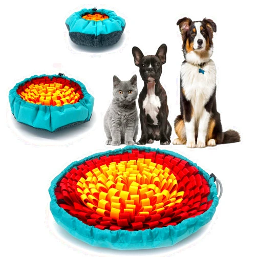 NEECONG Dog Snuffle-Mat Slow-Feeder-Bowl - Simulating Grassland for Boredom, Encourages Natural Foraging Skills for Pet, Treat Indoor Outdoor Stress Relief（Tricolor）