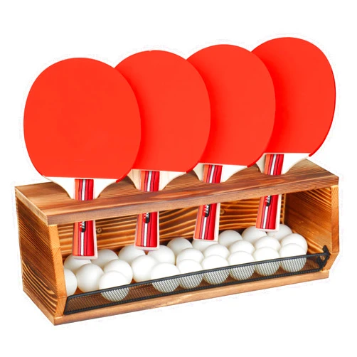 Alyoen Ping Pong Storage Rack, Wall-Mount Table Tennis Paddle Display Holder with Ball Shelf, Racket Organizer Accessories Set for Game Room, Bar, Garage, Office, Home