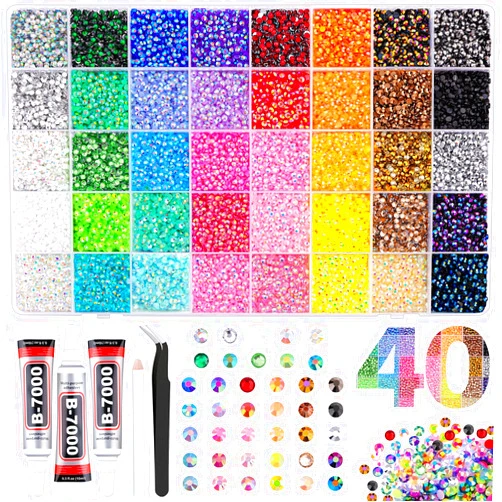 TINKRSTUFF 40000Pcs 40 Colors Jelly Rhinestones for Bedazzling, 3mm Multicolor Resin Flatback Gems for Diamond Art, Bedazzler Kit with 3Pcs 10ml B7000 Jewelry Glue for Crafting Book Shoes Nail Art