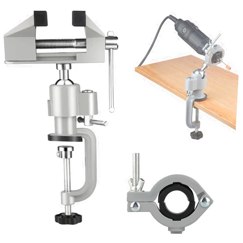 ZTUKOMN Table Vise,2 in 1 Universal Rotate 360° Work Clamp-On Vise,Table Vice with Electric Drill/Grinder Holder for Woodworking, Drilling, Sawing, Jewelry Making,Metal Working and DIY (3'')