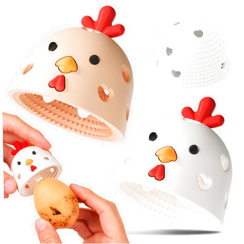 Lomxene 2PCS Egg Cleaner, Egg Washer for Fresh Eggs,Silicone Chicken Coop Accessories Farm Fresh Egg Cleaning Brush, Silicone Practical Vegetable and Fruit Scrubber Tool (White and Light Brown)