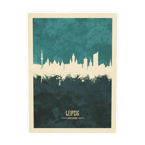 Trademark Fine Art Leipzig Germany Skyline Teal by Michael Tompsett, 14x19,