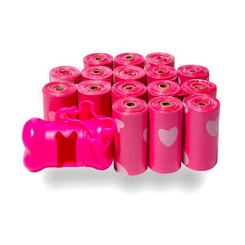 Best Pet Supplies Dog Poop Bags for Waste Refuse Cleanup, Doggy Roll Replacements for Outdoor Puppy Walking and Travel, Leak Proof and Tear Resistant, Thick Plastic - Pink Heart, 240 Bags