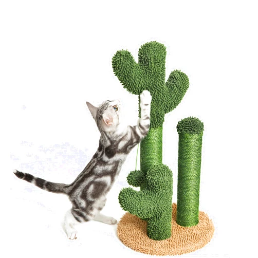 Pesofer Cactus Cat Scratching Post Cat Scratcher with 3 Scratching Poles and Dangling Ball for Kitten Medium