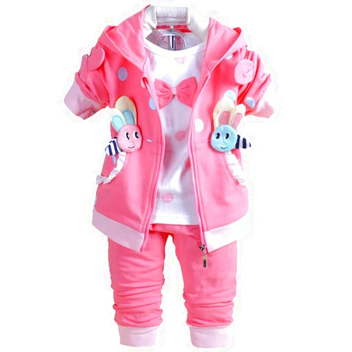 Yao 6M-4Y 3pcs Baby Girl Casual Hoodie Jacket Cotton T-Shirt Pants Sweater