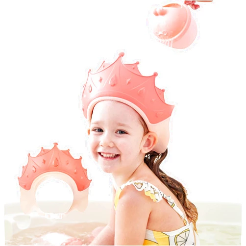 FUSACONY Shower Cap Shield for Kids, Visor Hat for Eye and Ear Protection for 0-9 Years Old Children, Cute Crown Shape Makes the Baby Bath More Fun (Pink)