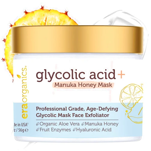 Era Organics Glycolic Acid Peel AHA BHA Exfoliant - 70% USP Grade Clinical Strength Age-Defying At Home Chemical Exfoliant for Face - Salicylic and Lactic Acid, Aloe Vera, Manuka Honey, Hyaluronic Acid