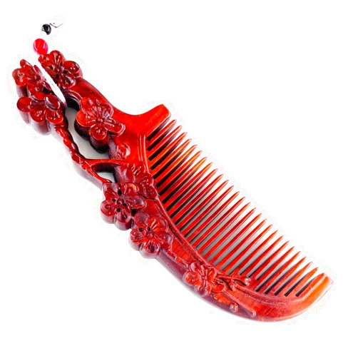 Sitronugras Hair Comb -Carved Wooden with Anti-Static & No Snag Fine Tooth Wood Comb with Design in gift box (blossom)