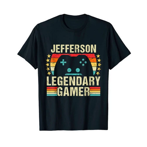 Personalized Custom Apparel For Boys & For Girls Jefferson Gamer Retro Gaming Vintage Game Personalized 70s T-Shirt