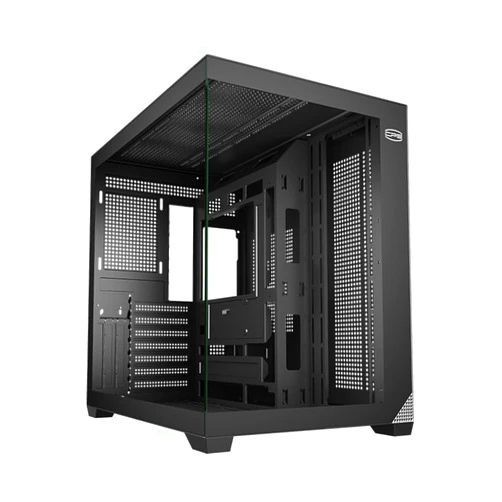 PCCOOLER PC Case ATX Mid Tower, Tempered Glass & Mesh Front, High Airflow, E-ATX/ATX/Micro-ATX/ITX Support, 360mm Radiator Support, Tool-Free Design – Black (C3T700 No Fans Included)