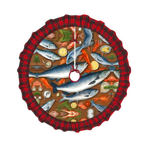 KMNHBGF (Fishing Bait) Christmas Tree Skirt 30 Inch, Xmas Tree Skirt with Plaid Christmas Holiday Decoration for Decorations Holiday Party