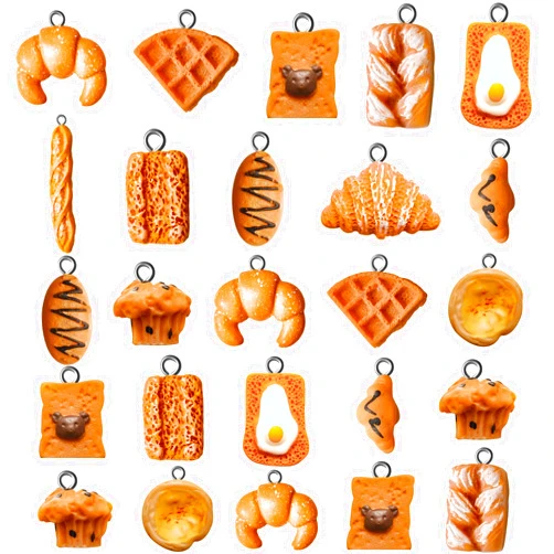 Sureio 60-piece Handmade Simulation Bread Toast Charms - Resin Pendants for DIY Jewelry Making, Ideal for Earrings and Necklaces, Craft Supplies