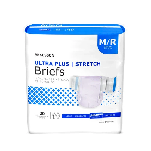 McKesson Ultra Plus Stretch Briefs, Incontinence, Heavy Absorbency, Medium, 20 Count, 1 Pack