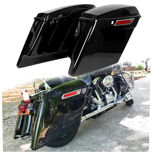 ECOTRIC 5'' Hard Saddle Bags Trunk Extended Compatible with 1993-2013 Harley Davidson Road King Glide Softail All Touring Models (Stretched Vivid Black W/Lid & Latch Key)