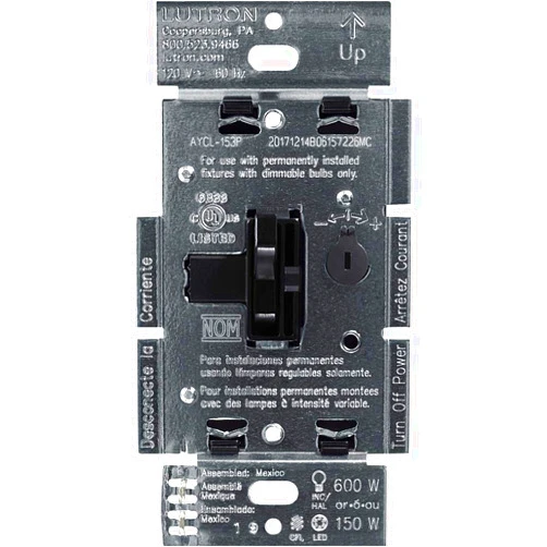 Lutron Ariadni/Toggler LED+ Dimmer Switch for Dimmable LED, Halogen and Incandescent Bulbs, 150 Watt, Single-Pole or 3-Way, AYCL-153P-BL, Black