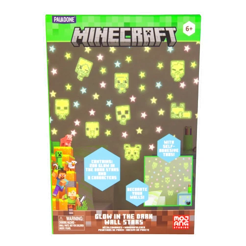 Paladone Minecraft Official Licensed Glow in The Dark Wall Decal Stars, Kids Room Wall Decals, Reusable Decorations, Playroom and Bedroom Gaming Decor and Gift | Paladone