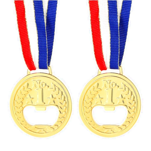 Cabilock 2PCS NO. 1 Bottle Opener Gold Medal Beer Opener Creative Gold Medals Jar Opener Beer Lid Remover Wine Beer Accessories for Party Competitions