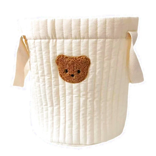 Yovslop Bear Storage Bucket Beige Cotton Storage Basket Diaper Bag Large Capacity Cotton Storage Bin for Home Nursery Room Cotton Storage Basket