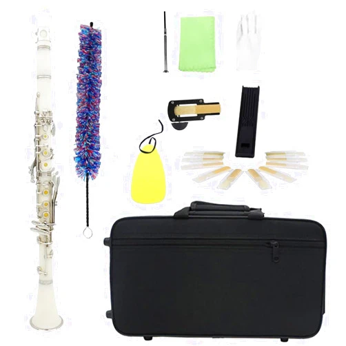 HJDFRTE Professional Clarinet 17 Key B-flat White Clarinet ABS Tube Body Nickel-plated Keys Clarinet With Accessories