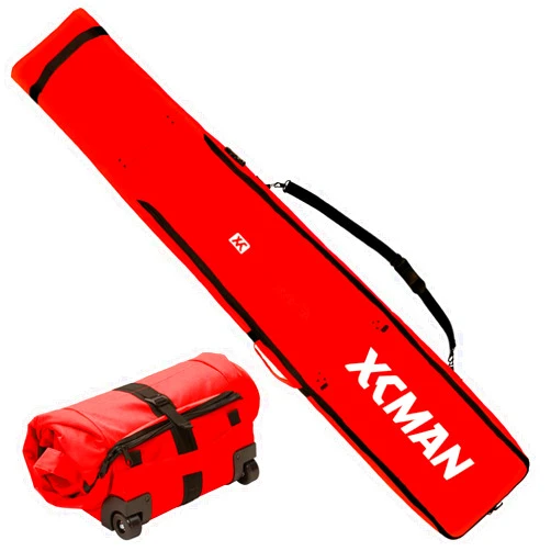 XCMAN Padded Snowboard Wheels Bag with TSA Lock,Perfect for Road Trips and Air Plane Travel, Adjustable Lenght 57inch to 74.8inch, Fits 2 pair Skis or Snowboards