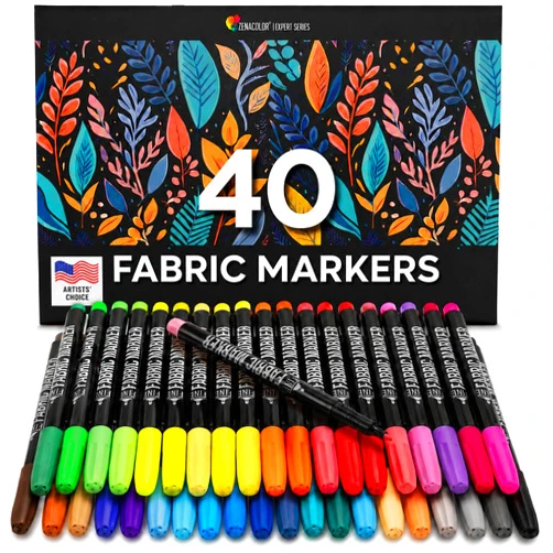Zenacolor 40 Fabric Markers Pens Set - Non Toxic, Indelible and Permanent Fabric Paint - Fine Point Tip Textile Marker Pen